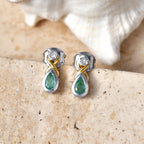 Luxuriant - AAA Premium  Zambian Emerald & Lab Grown Diamond (SI/G-H) Infinity Drop Earring with Push Post in 18K Vermeil Yellow Gold Plated & Rhodium Overlay Sterling Silver 0.34 Ct._8572810_2