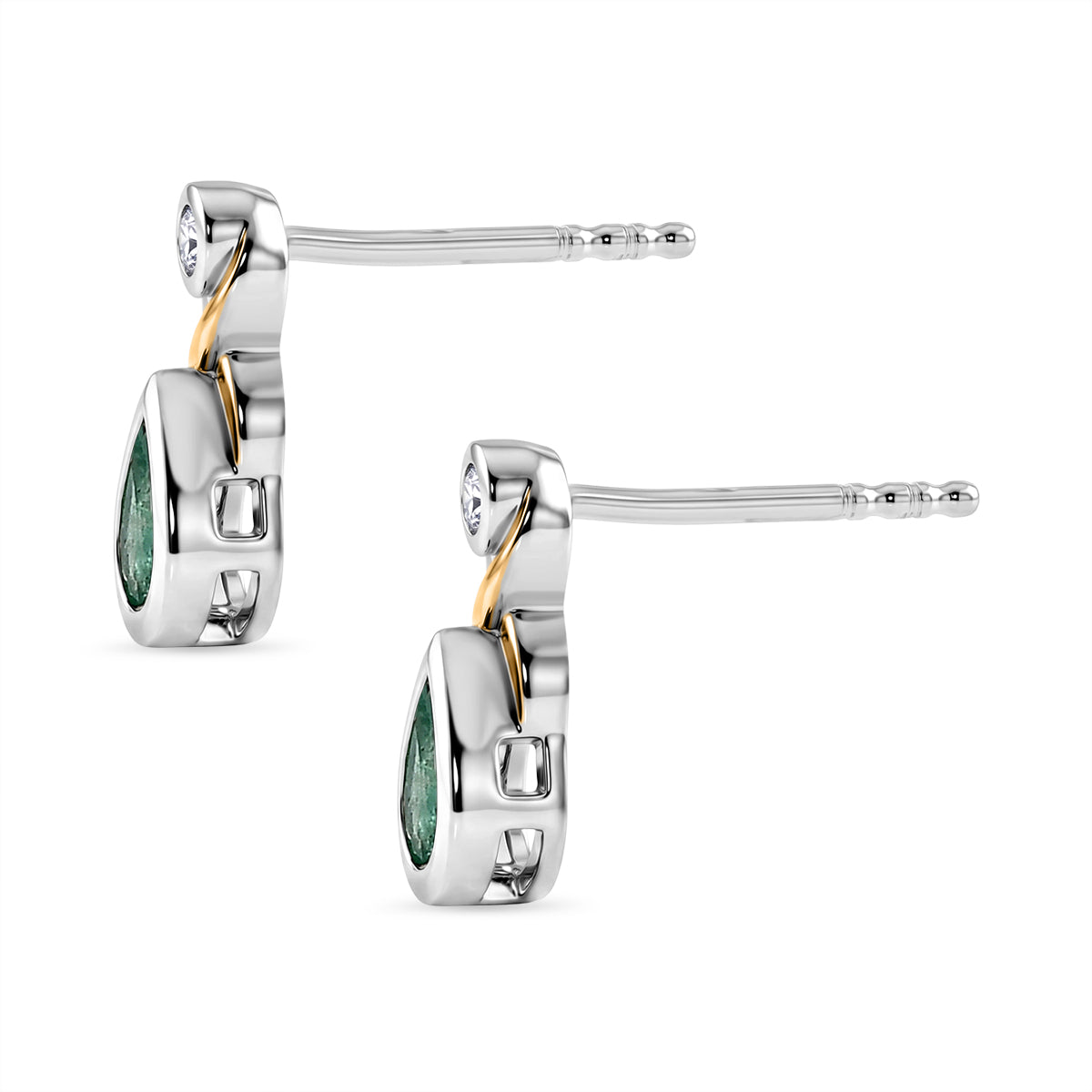 Luxuriant - AAA Premium  Zambian Emerald &amp; Lab Grown Diamond (SI-G-H) Infinity Drop Earring with Push Post in 18K Vermeil Yellow Gold Plated &amp; Rhodium Overlay Sterling Silver 0.34 Ct. 8572810 4