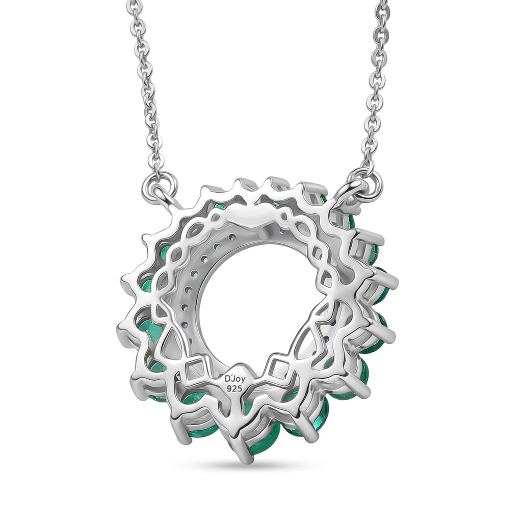 D'Joy - AAA Premium Zambian Emerald & White Zircon Necklace (Size - 20) with Lobster Clasp in Rhodium Overlay Sterling Silver 1.40 Ct._8572812_4