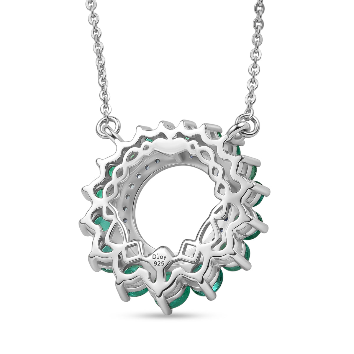D'Joy - AAA Premium Zambian Emerald &amp; White Zircon Necklace (Size - 20) with Lobster Clasp in Rhodium Overlay Sterling Silver 1.40 Ct. 8572812 5
