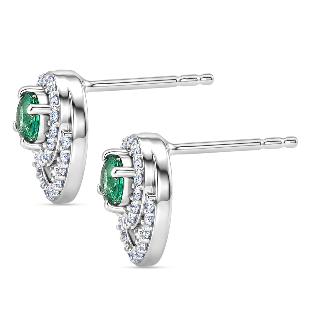 Luxuriant - AAA Premium Zambian Emerald & Lab Grown Diamond (SI/G-H) Halo Stud Earring with Push Post in Rhodium Overlay Sterling Silver 0.85 Ct._8572834_3