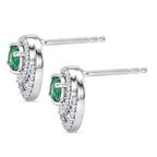 Luxuriant - AAA Premium Zambian Emerald & Lab Grown Diamond (SI/G-H) Halo Stud Earring with Push Post in Rhodium Overlay Sterling Silver 0.85 Ct._8572834_3
