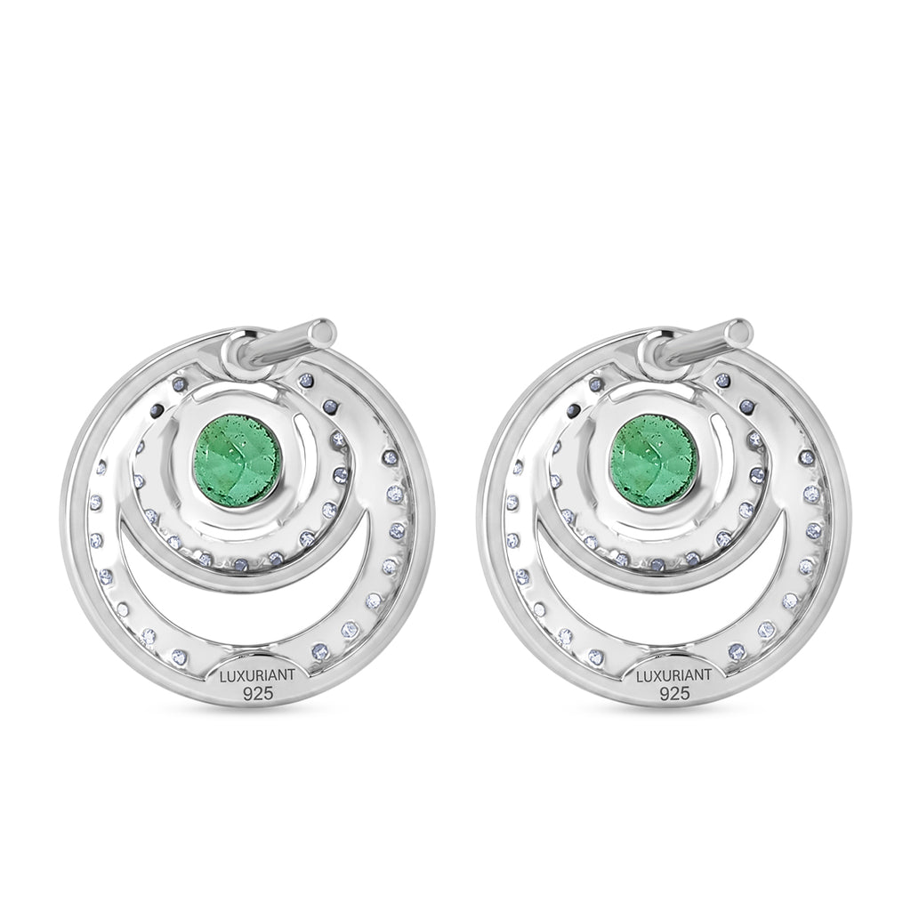 Luxuriant - AAA Premium Zambian Emerald & Lab Grown Diamond (SI/G-H) Halo Stud Earring with Push Post in Rhodium Overlay Sterling Silver 0.85 Ct._8572834_4