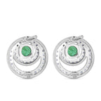 Luxuriant - AAA Premium Zambian Emerald & Lab Grown Diamond (SI/G-H) Halo Stud Earring with Push Post in Rhodium Overlay Sterling Silver 0.85 Ct._8572834_4