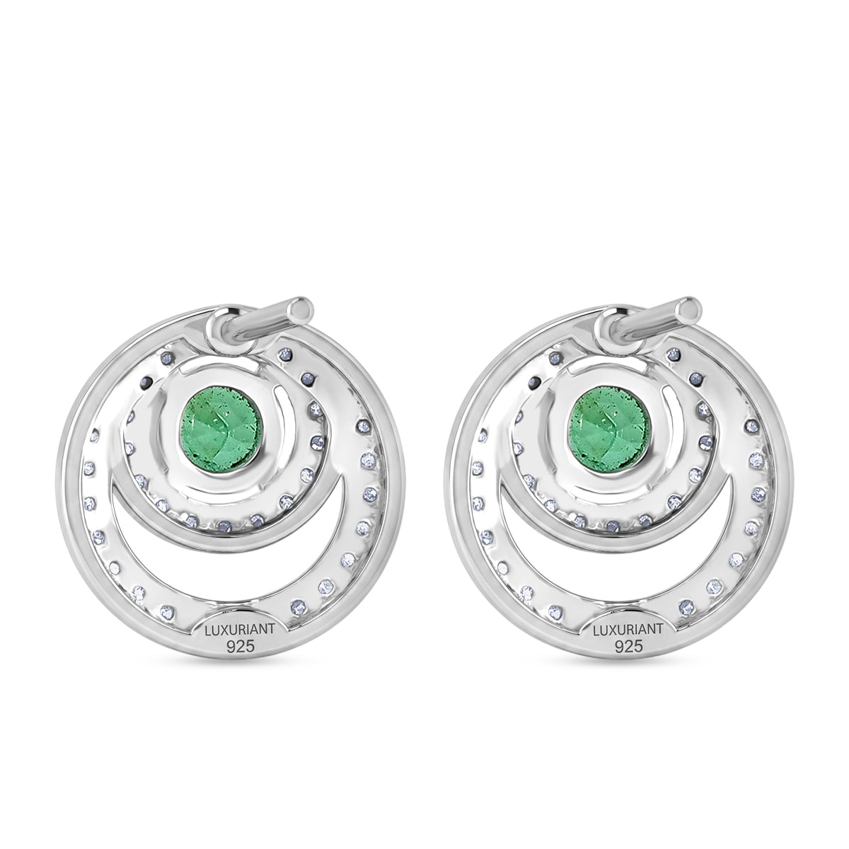 Luxuriant - AAA Premium Zambian Emerald &amp; Lab Grown Diamond (SI/G-H) Halo Stud Earring with Push Post in Rhodium Overlay Sterling Silver 0.85 Ct. 8572834 5