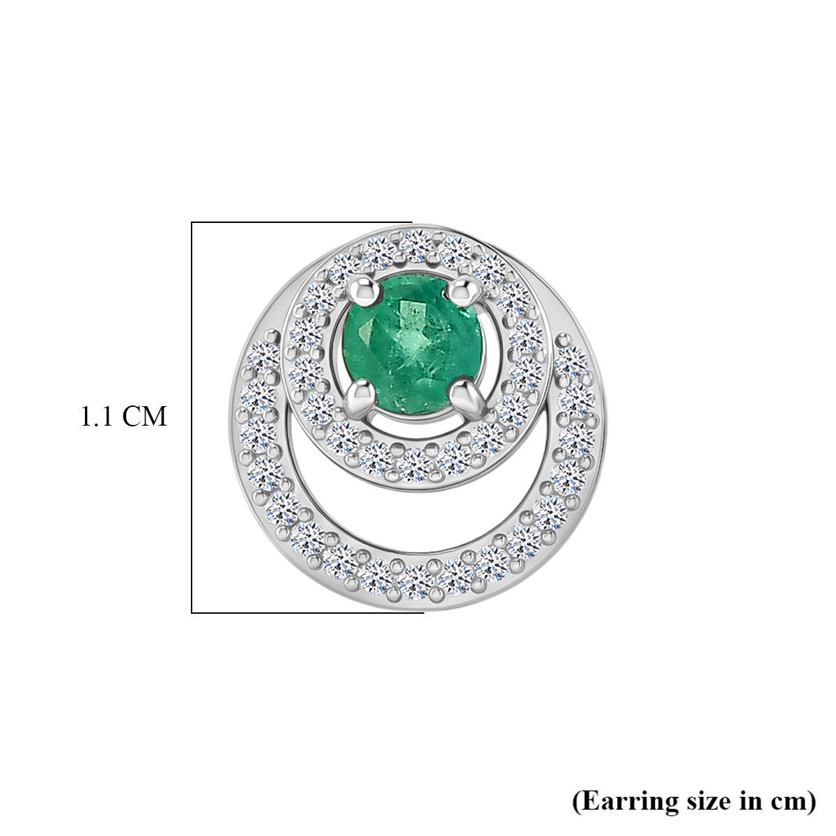 Luxuriant - AAA Premium Zambian Emerald &amp; Lab Grown Diamond (SI/G-H) Halo Stud Earring with Push Post in Rhodium Overlay Sterling Silver 0.85 Ct. 8572834 6