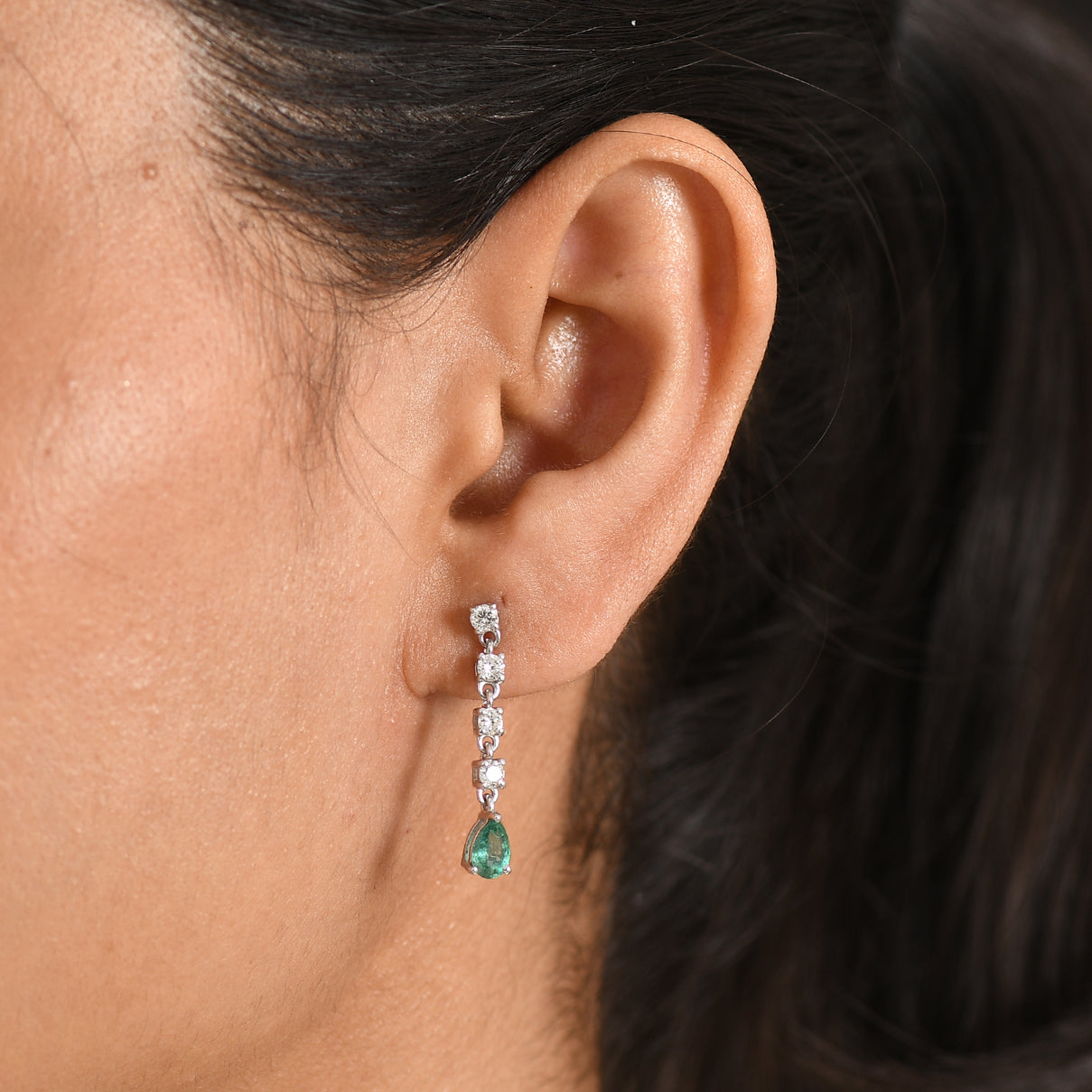 Luxuriant - AAA Zambian Emerald &amp; Lab Grown Diamond (SI-G-H) Dangling Earring with Push Post in Rhodium Overlay Sterling Silver 1.30 Ct. 8572835 2
