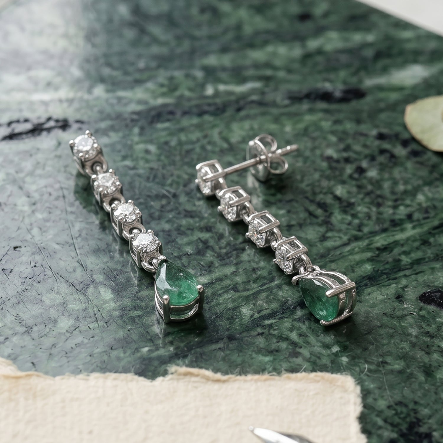 Luxuriant - AAA Zambian Emerald &amp; Lab Grown Diamond (SI-G-H) Dangling Earring with Push Post in Rhodium Overlay Sterling Silver 1.30 Ct. 8572835 3