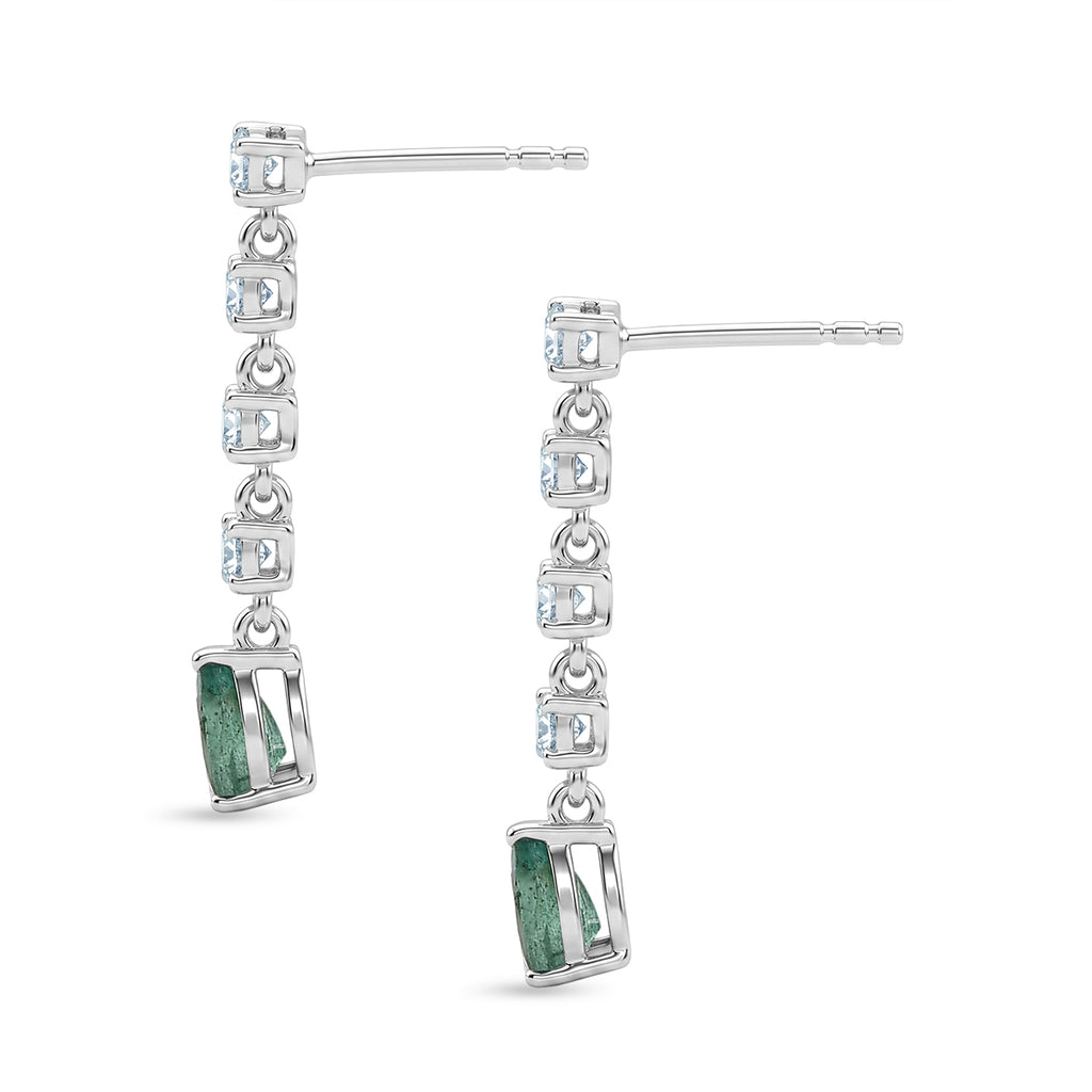 Luxuriant - AAA Zambian Emerald & Lab Grown Diamond (SI/G-H) Dangling Earring with Push Post in Rhodium Overlay Sterling Silver 1.30 Ct._8572835_3