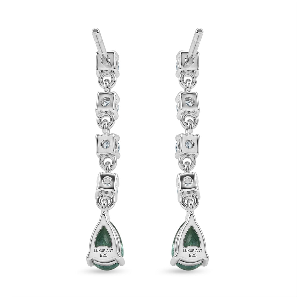 Luxuriant - AAA Zambian Emerald & Lab Grown Diamond (SI/G-H) Dangling Earring with Push Post in Rhodium Overlay Sterling Silver 1.30 Ct._8572835_4