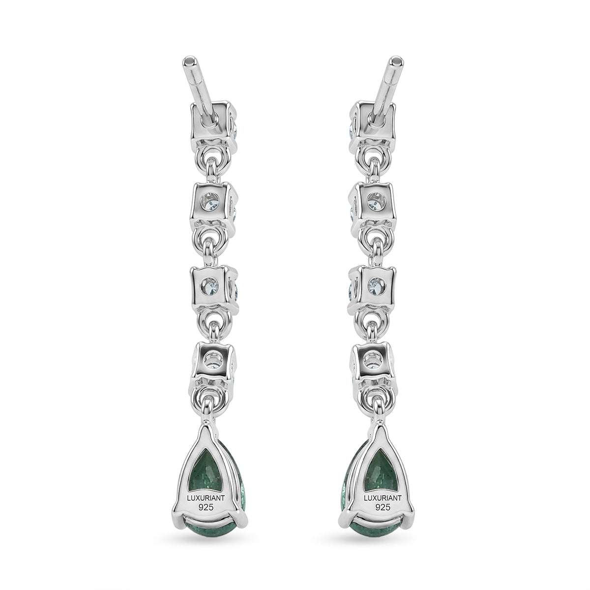 Luxuriant - AAA Zambian Emerald &amp; Lab Grown Diamond (SI-G-H) Dangling Earring with Push Post in Rhodium Overlay Sterling Silver 1.30 Ct. 8572835 5