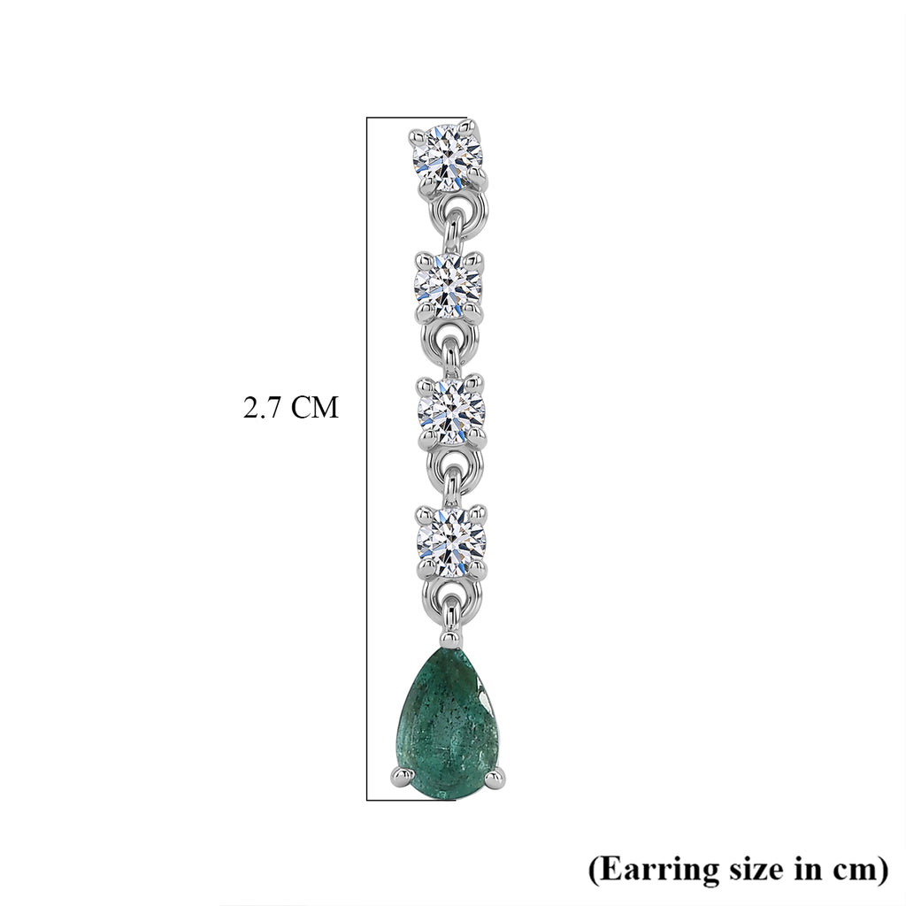 Luxuriant - AAA Zambian Emerald & Lab Grown Diamond (SI/G-H) Dangling Earring with Push Post in Rhodium Overlay Sterling Silver 1.30 Ct._8572835_5