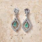 D'Joy - AAA Premium Zambian Emerald & White Zircon Dangling Earring with Push Post in Rhodium Overlay Sterling Silver_8572836_2