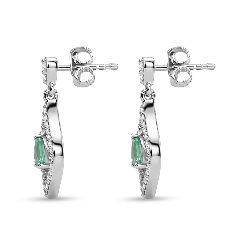 D'Joy - AAA Premium Zambian Emerald & White Zircon Dangling Earring with Push Post in Rhodium Overlay Sterling Silver_8572836_3