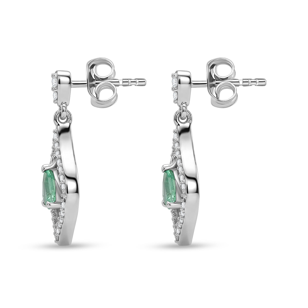 D'Joy - AAA Premium Zambian Emerald &amp; White Zircon Dangling Earring with Push Post in Rhodium Overlay Sterling Silver 8572836 4