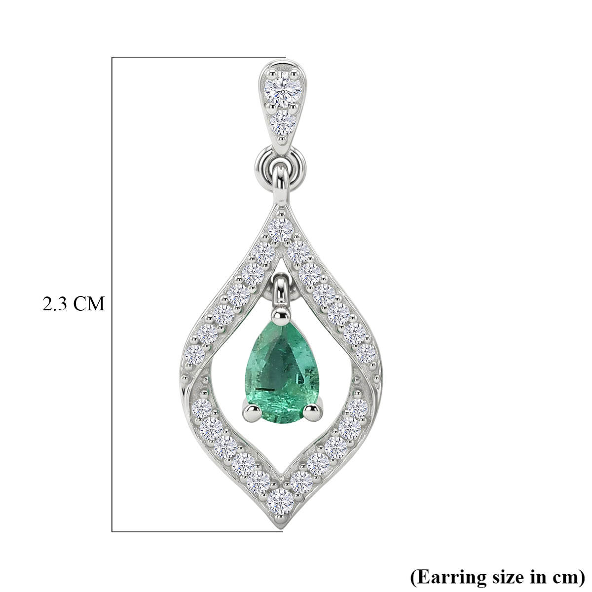 D'Joy - AAA Premium Zambian Emerald &amp; White Zircon Dangling Earring with Push Post in Rhodium Overlay Sterling Silver 8572836 5