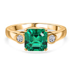 Luxuriant - AAA Lab Grown Columbian Emerald & Lab Grown Diamond (SI/G-H) Trilogy Ring in 18K Vermeil Yellow Gold Plated Sterling Silver 1.60 Ct._8573058