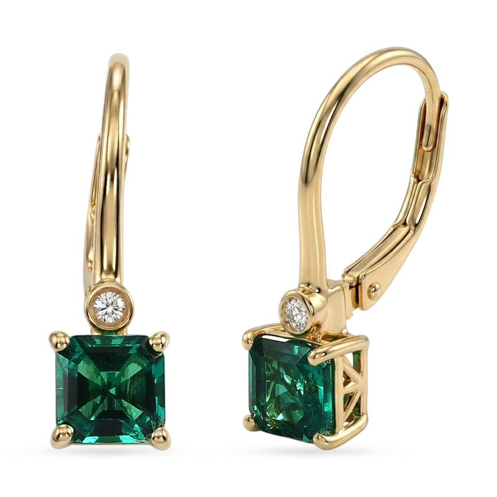 Luxuriant - AAA Lab Grown Columbian Emerald & Lab Grown Diamond (SI/G-H) Solitaire Lever Back Earring in 18K Vermeil Yellow Gold Plated Sterling Silver 1.26 Ct._8573064