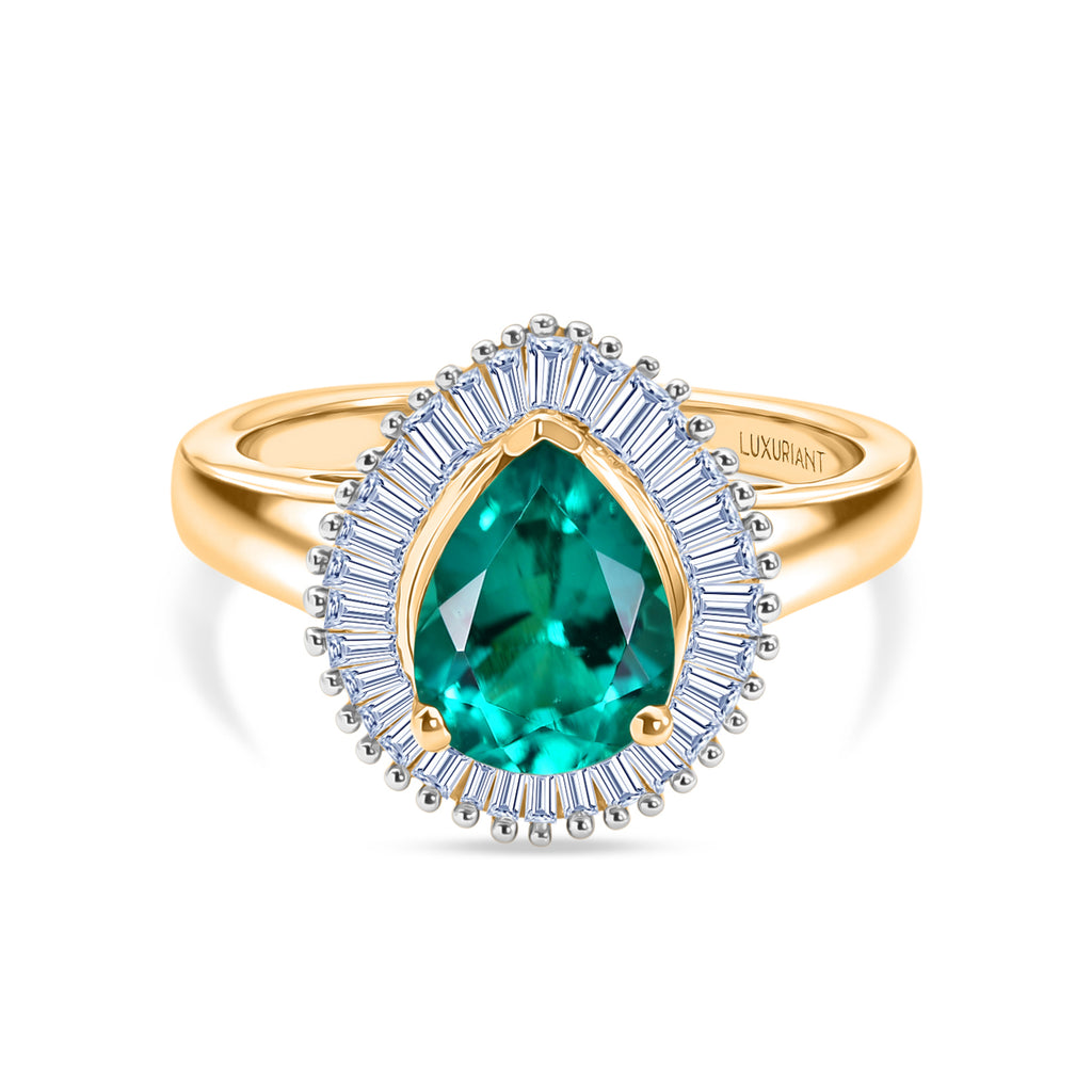 Luxuriant - AAA Lab Grown Colombian Emerald & Lab Grown Diamond (SI/G-H) Halo Ring in 18K Vermeil Yellow Gold Plated Sterling Silver 1.70 Ct._8573065