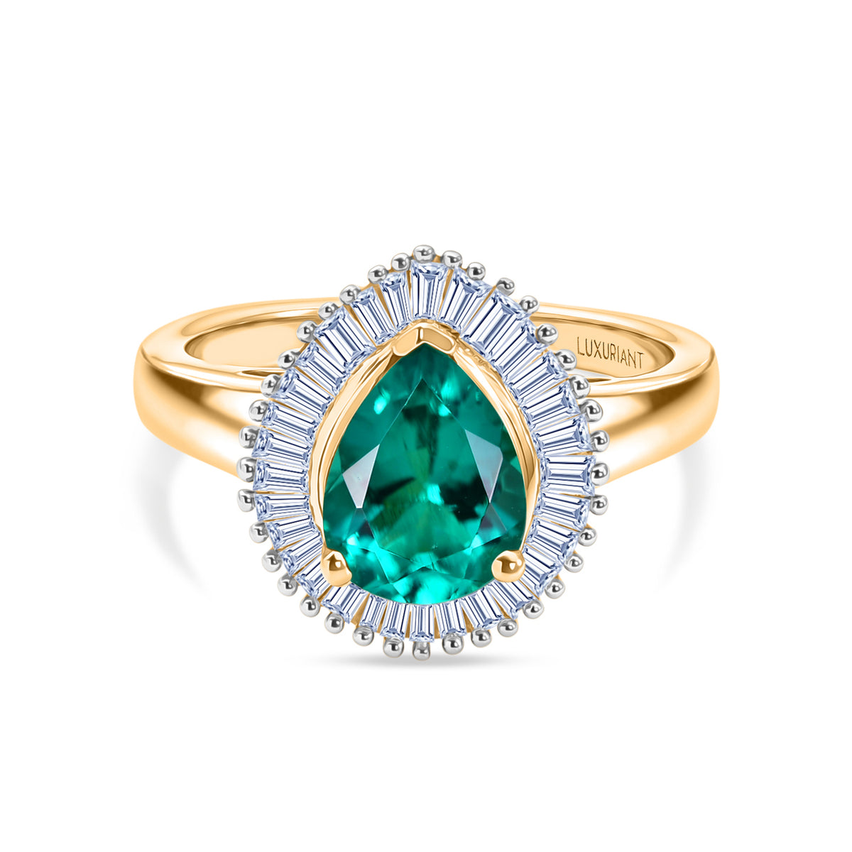 Luxuriant - AAA Lab Grown Colombian Emerald &amp; Lab Grown Diamond (SI/G-H) Halo Ring in 18K Vermeil Yellow Gold Plated Sterling Silver 1.70 Ct. 8573065 0