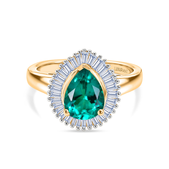 Luxuriant - AAA Lab Grown Colombian Emerald &amp; Lab Grown Diamond (SI/G-H) Halo Ring in 18K Vermeil Yellow Gold Plated Sterling Silver 1.70 Ct. 8573065 1
