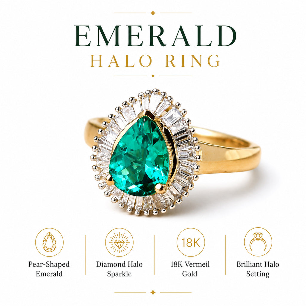 Luxuriant - AAA Lab Grown Colombian Emerald & Lab Grown Diamond (SI/G-H) Halo Ring in 18K Vermeil Yellow Gold Plated Sterling Silver 1.70 Ct._8573065_3