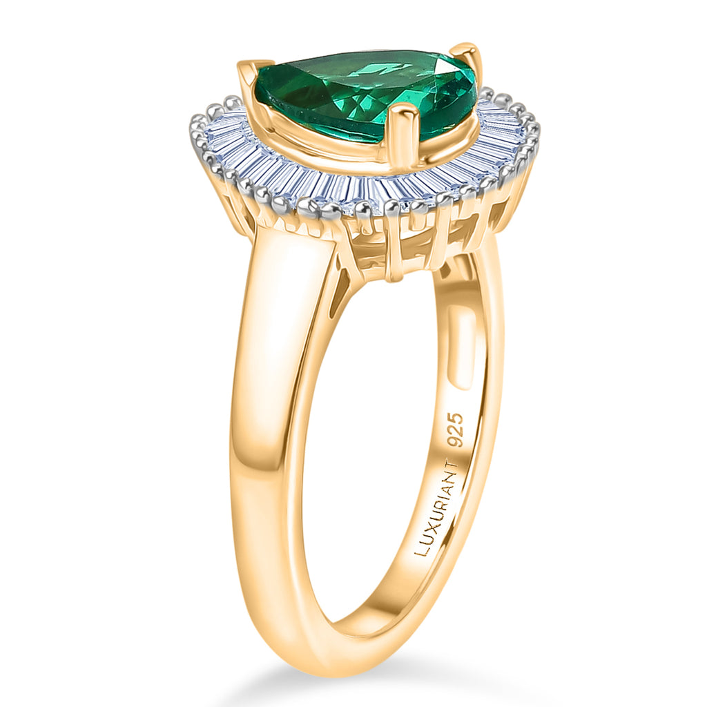 Luxuriant - AAA Lab Grown Colombian Emerald & Lab Grown Diamond (SI/G-H) Halo Ring in 18K Vermeil Yellow Gold Plated Sterling Silver 1.70 Ct._8573065_4
