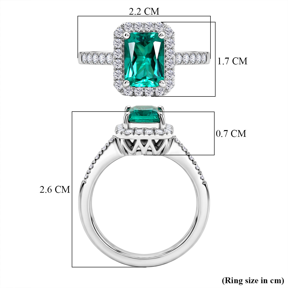 Luxuriant - AAA Lab Grown Columbian Emerald &amp; Lab Grown Diamond (SI/G-H) Halo Ring in Rhodium Overlay Sterling Silver 1.80 Ct. V32597998 6