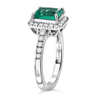 Luxuriant - AAA Lab Grown Columbian Emerald & Lab Grown Diamond (SI/G-H) Halo Ring in Rhodium Overlay Sterling Silver 1.80 Ct._8573161_3