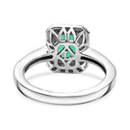 Luxuriant - AAA Lab Grown Columbian Emerald & Lab Grown Diamond (SI/G-H) Halo Ring in Rhodium Overlay Sterling Silver 1.80 Ct._8573161_4