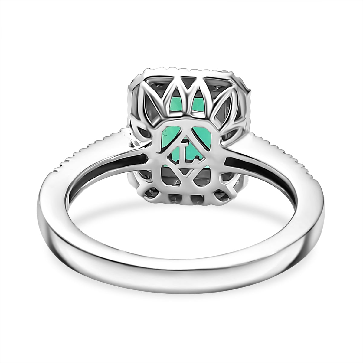 Luxuriant - AAA Lab Grown Columbian Emerald &amp; Lab Grown Diamond (SI/G-H) Halo Ring in Rhodium Overlay Sterling Silver 1.80 Ct. V32535322 5