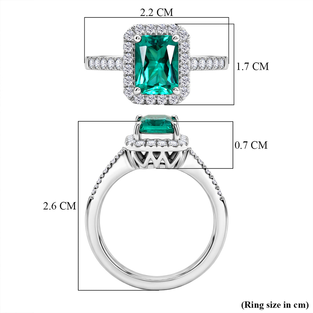 Luxuriant - AAA Lab Grown Columbian Emerald & Lab Grown Diamond (SI/G-H) Halo Ring in Rhodium Overlay Sterling Silver 1.80 Ct._8573161_5