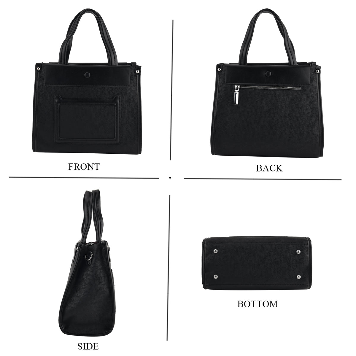 Designer Inspired - Textured Top Handle Tote Bag with Shoulder Strap - Black 8573282 2