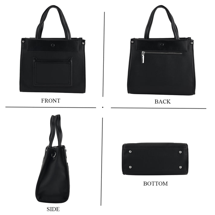 Designer Inspired - Textured Top Handle Tote Bag with Shoulder Strap - Black 8573282 2