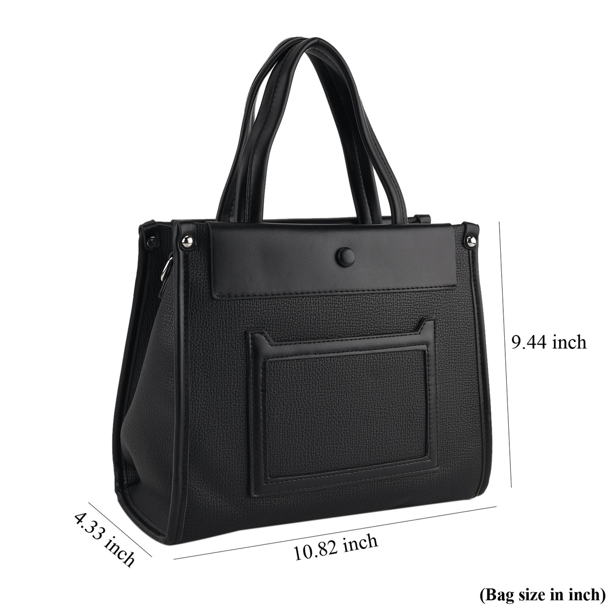 Designer Inspired - Textured Top Handle Tote Bag with Shoulder Strap - Black 8573282 5