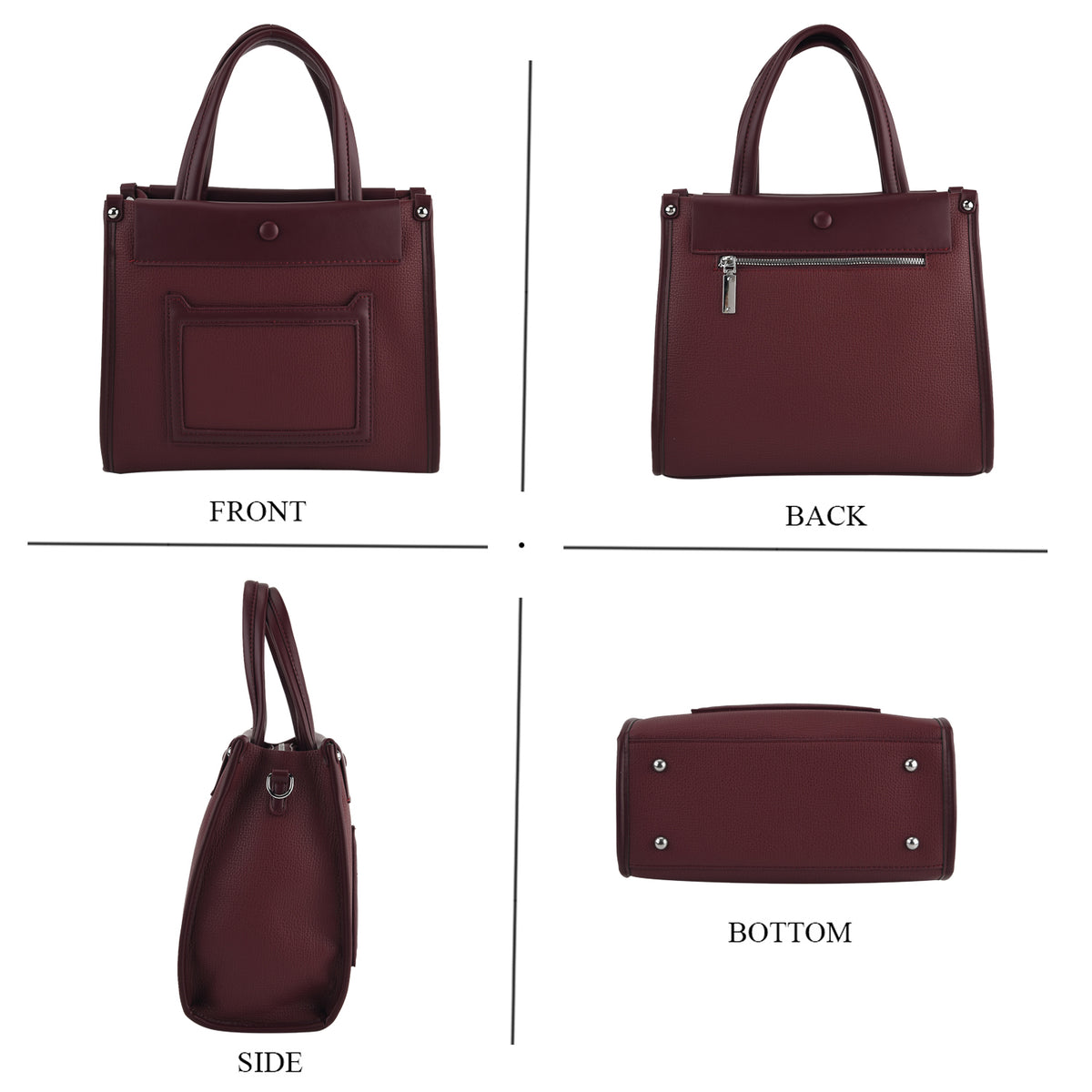 Designer Inspired - Textured Top Handle Tote Bag with Shoulder Strap - Burgundy V32640803 2