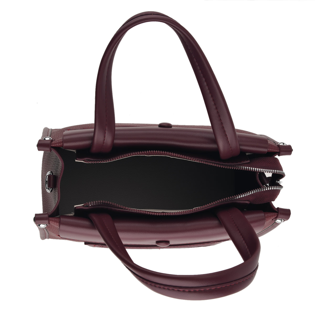 Designer Inspired - Textured Top Handle Tote Bag with Shoulder Strap - Burgundy V32640803 3