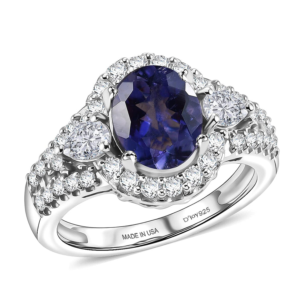 D'Joy Iolite, Moissanite Main Stone With Surrounding Stone Ring in Rhodium OverlaySterling Silver  3.140  Ct._8573308