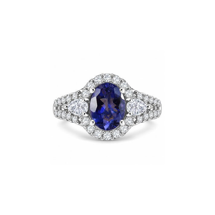 Certified and Appraised D'Joy Iolite, Moissanite Main Stone With Surrounding Stone Ring in Rhodium Overlay Sterling Silver 3.140 Ct. 8573308 1