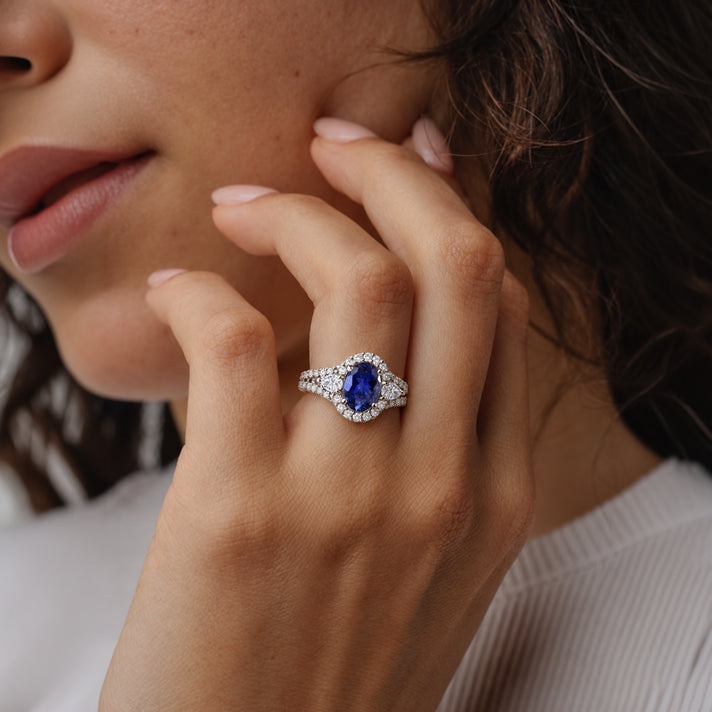 Certified and Appraised D'Joy Iolite, Moissanite Main Stone With Surrounding Stone Ring in Rhodium Overlay Sterling Silver 3.140 Ct. 8573308 2