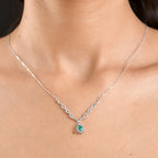 D'Joy - AAA Lab Grown Colombian Emerald & White Zircon Halo Necklace (Size - 20) in Rhodium Overlay Sterling Silver 1.00 Ct._8573332_1