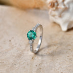 Luxuriant - AAA Lab Grown Columbian Emerald & Lab Grown Diamond (SI/G-H) Ring in Rhodium Overlay Sterling Silver 1.00 Ct._8573347_2