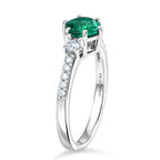 Luxuriant - AAA Lab Grown Columbian Emerald & Lab Grown Diamond (SI/G-H) Ring in Rhodium Overlay Sterling Silver 1.00 Ct._8573347_3