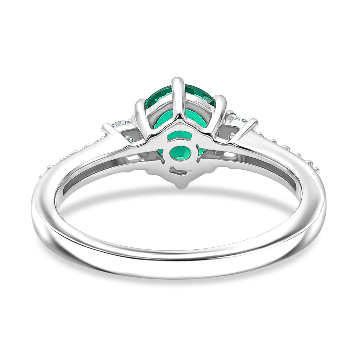 Luxuriant - AAA Lab Grown Columbian Emerald &amp; Lab Grown Diamond (SI/G-H) Ring in Rhodium Overlay Sterling Silver 1.00 Ct. V32525564 5