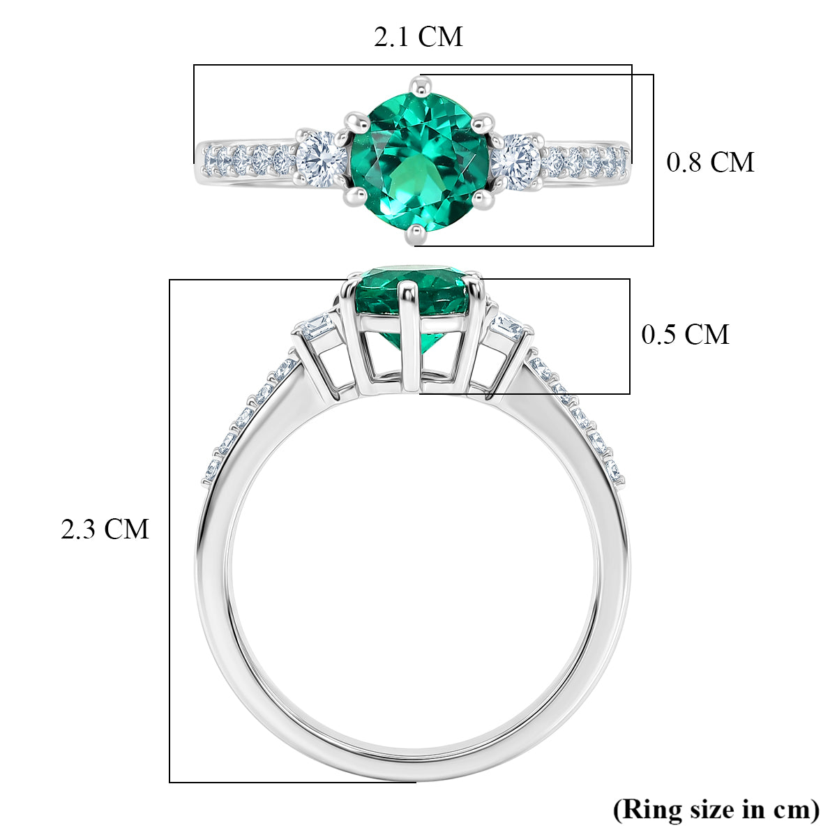 Luxuriant - AAA Lab Grown Columbian Emerald &amp; Lab Grown Diamond (SI/G-H) Ring in Rhodium Overlay Sterling Silver 1.00 Ct. V32525564 6