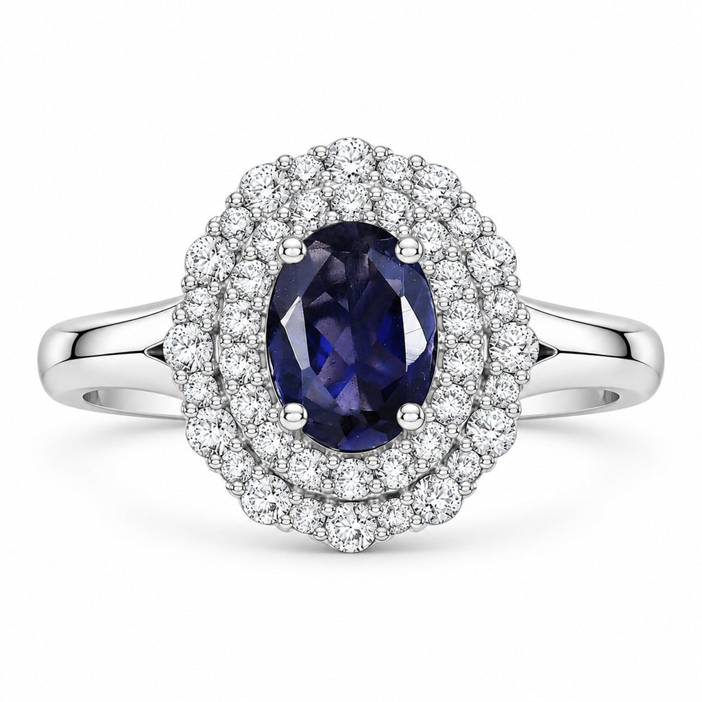 D'Joy Iolite, Moissanite Main Stone With Surrounding Stone Ring in Rhodium OverlaySterling Silver  2.200  Ct._8573350