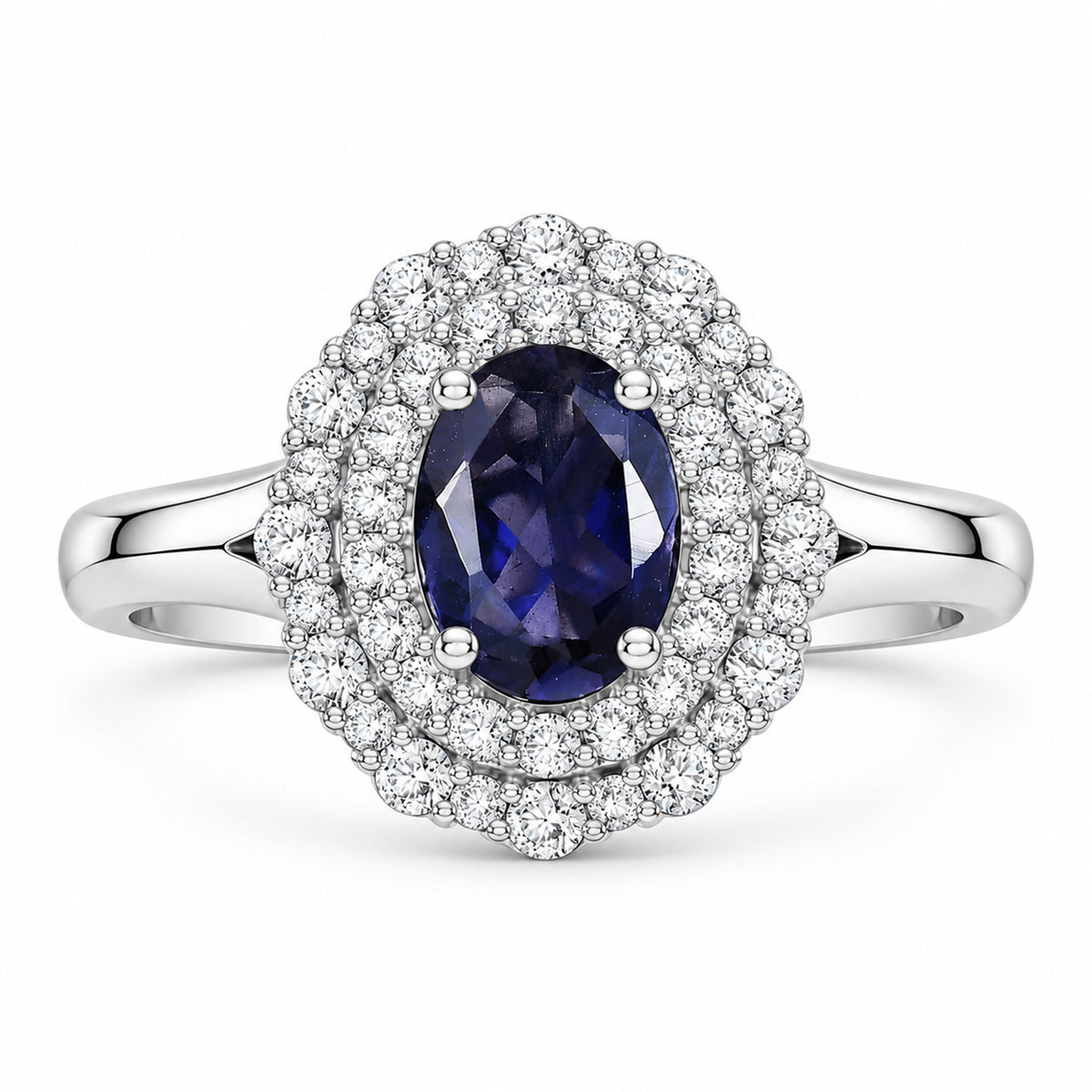 Certified and Appraised D'Joy Iolite, Moissanite Main Stone With Surrounding Stone Ring in Rhodium Overlay Sterling Silver 2.200 Ct. 8573350 0