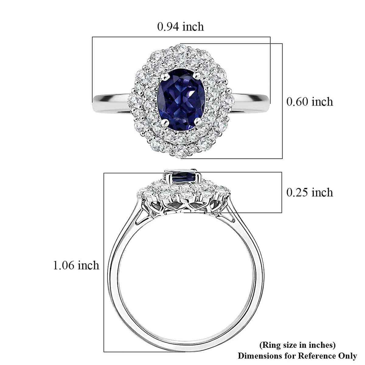 Certified and Appraised D'Joy Iolite, Moissanite Main Stone With Surrounding Stone Ring in Rhodium Overlay Sterling Silver 2.200 Ct. 8573350 6
