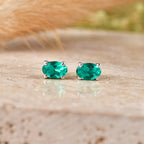 Luxuriant - AAA Lab Grown Colombian Emerald Stud Earring with Push Post in Platinum Overlay Sterling Silver_8573356_2