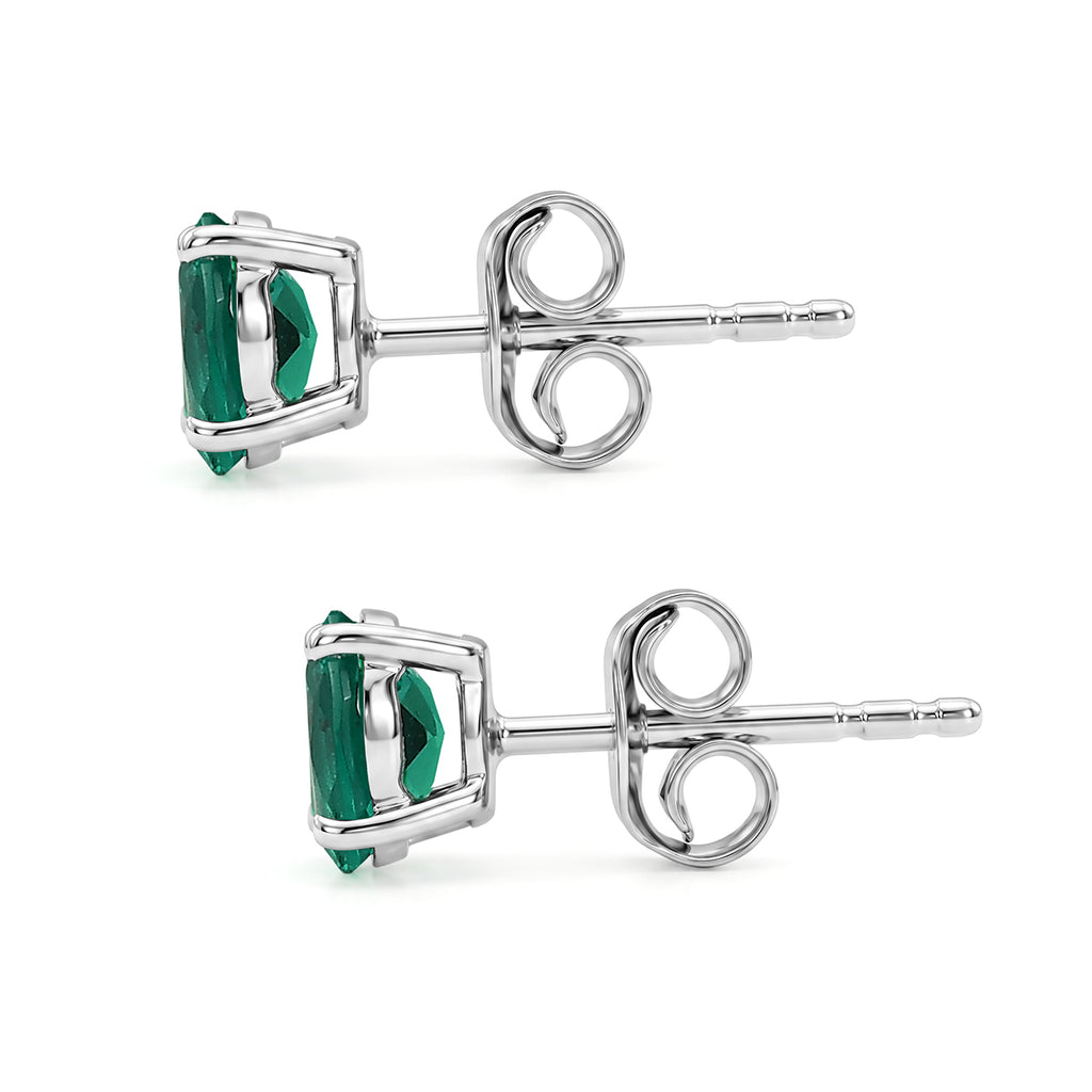 Luxuriant - AAA Lab Grown Colombian Emerald Stud Earring with Push Post in Platinum Overlay Sterling Silver_8573356_3